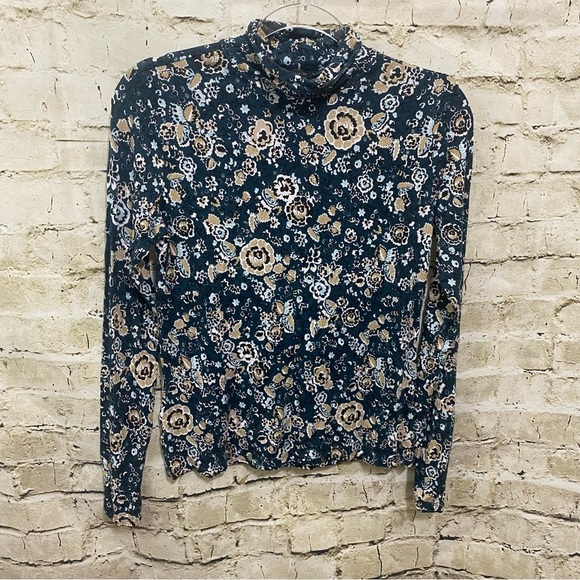 Ann Taylor Tops - Ann Taylor Green Beige Floral Jersey Knit Long Sleeve Turtleneck Top